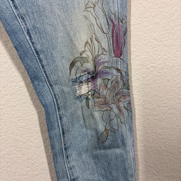 BlankNyc Womens Size 24 Distressed Flower Skinny Jeans Blue Washed Cotton Blend - Picture 5 of 11